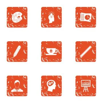 Mastermind icons set, grunge style Stock Illustration