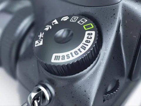 Masterpiece. close-up of photo camera switch mode . Stock-Illustration