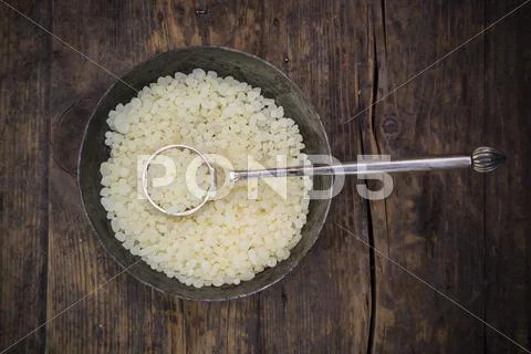 Mastic, Resin from mastic tree, Pistacia lentiscus, Chios tears on spoon and in Stock Photos