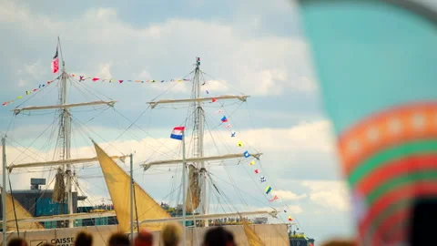 Masts and Rigging of Historic Vessel at SAIL Amsterdam 2025 4K Video stock 336295215