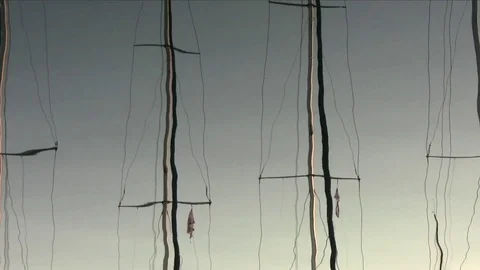 Masts are reflected in water Video stock 84381001