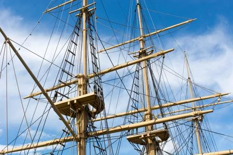 Masts of a big old sailing ship Stock Photos
