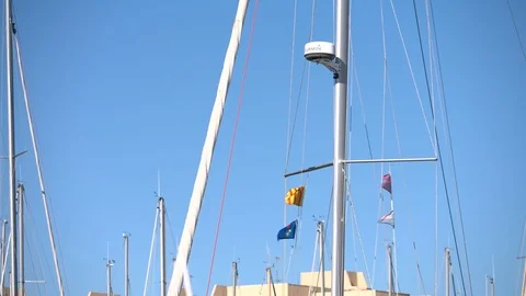 Masts of docked sailing boats. Stock Footage 84896371