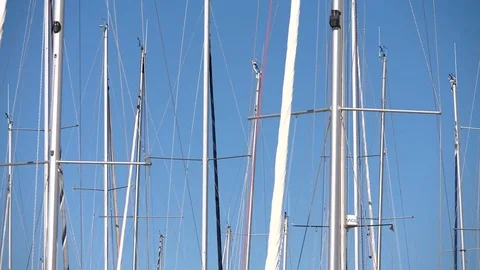 Masts of docked sailing boats. Stock Footage 84896436