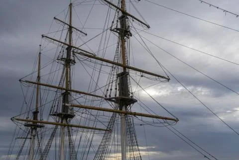 Masts of a large sailing ship. Foto stock
