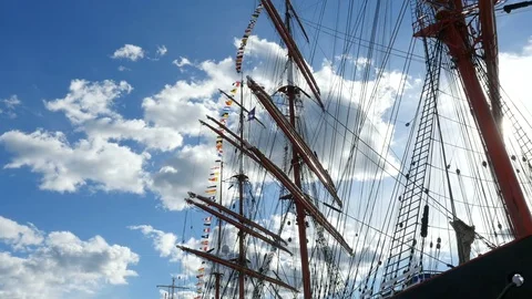 Masts of old sailing ship Stockbeeldmateriaal 80729828