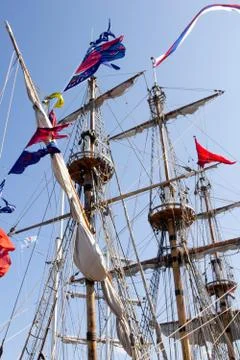 Masts of a sailing tall ship Stock Photos