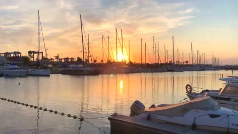Masts of ships on a background sunset Stock Footage 131473870