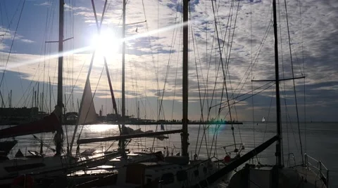 Masts in sunset Video stock 68426825