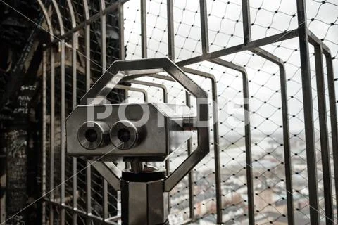 Matal coin operated binocular telescope on top of sightseeing point Stock Photos