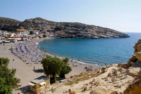 Matala beach in Crete Stock Photos