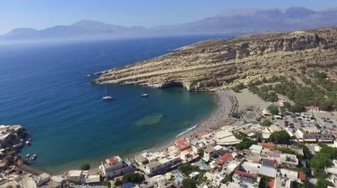 Matala Beach View Drone Shot - Upward 2.7K Stock Footage 65491266