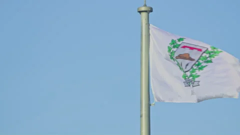 Matane flag alone paning right in wind blue sky 스톡 동영상 258275449