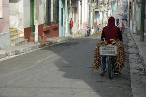  Matanzas, Cuba, circa May 2022: Verdor on Bike selling vegetables Stock Photos