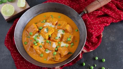 Matar Paneer curry recipe made using cottage cheese Stock Footage 146525694