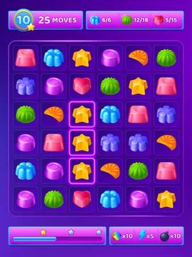 Match 3 game background with cute candy icons Stock Illustration