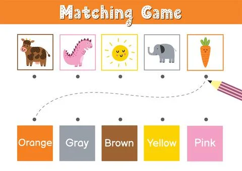 Match animals and elements by color. Educational game for school and preschool Stock Illustration