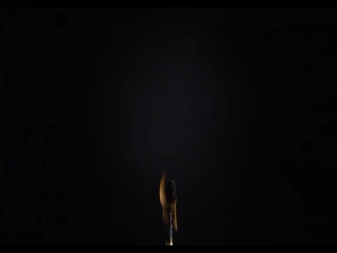 Match burning, bottom part of a macroshot, slow motion,The fire fades away Stock Footage 74328681