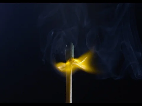 Match burning, close-up, slow motion,The fire lights up Stock Footage 74330370
