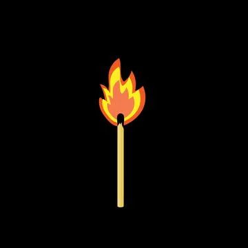 The match burns with a flame on a black background. Stock Illustration
