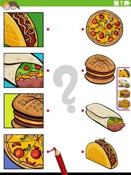 Match cartoon food objects and clippings educational game Ilustração Stock