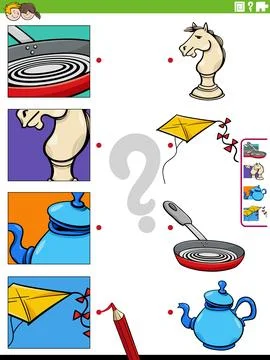 Match cartoon objects and clippings educational activity Ilustração Stock