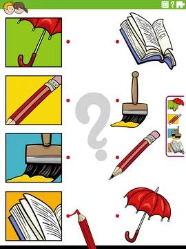 Match cartoon objects and clippings educational activity Stock Illustration