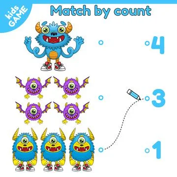 Match by count cartoon monsters-2 Stock Illustration