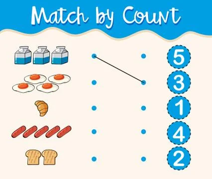 Match by count with different types of food Stock Illustration