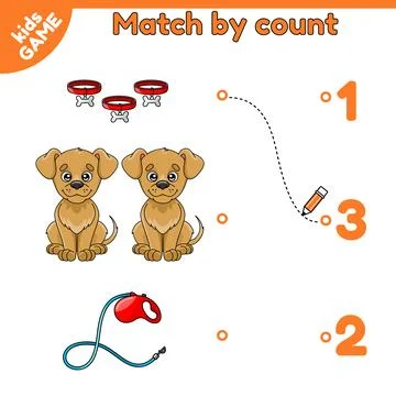Match by count math game for kids cartoon dogs Stock Illustration