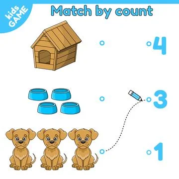 Match by count math game for kids cartoon dogs Stock-Illustration