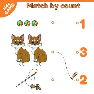 Match by count math game for kids cartoon cats Stock Illustration