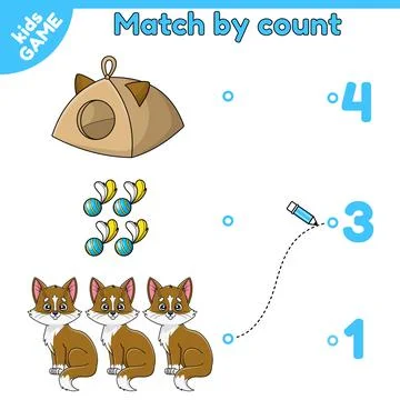 Match by count math game for kids cartoon cats Stock Illustration
