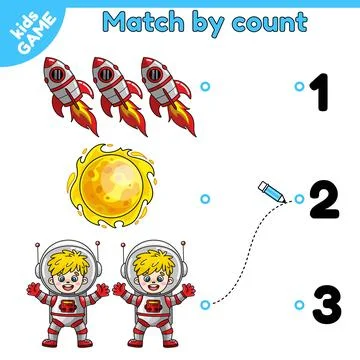 Match by count math game for kids on space theme Stock Illustration