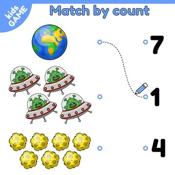 Match by count math game for kids on space theme Stock Illustration