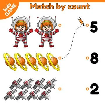 Match by count math game for kids on space theme Stock Illustration
