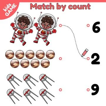 Match by count math game for kids on space theme Stock Illustration