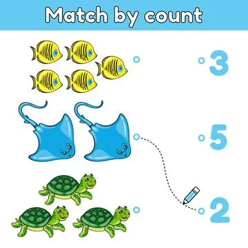 Match by count sea animals-2 Stock Illustration