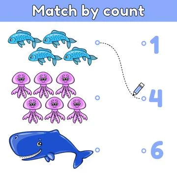 Match by count sea animals-3 Illustrazione stock
