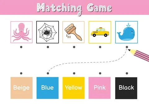 Match elements by color. Educational game for school and preschool Stock Illustration