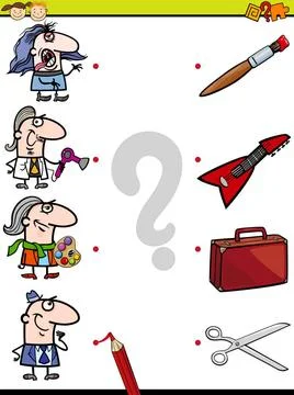 Match elements education game Cartoon Illustration of Education Element Ma... Foto stock
