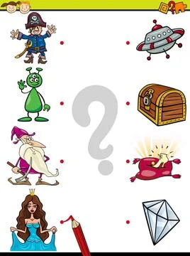 Match elements education game Cartoon Illustration of Education Element Ma... Foto stock