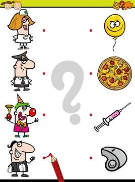 Match elements education game Cartoon Illustration of Education Element Ma... Foto stock