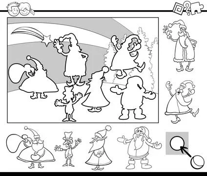 Match elements game coloring page Black and White Cartoon Illustration of ... Foto stock