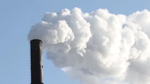 Match factory pipe with smoke on the background of blue sky ecology Stock-Footage 307635716