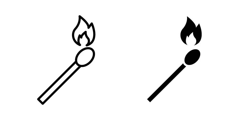 Match fire icon drawing lines. Silhouette style vector bundle Illustrazione stock