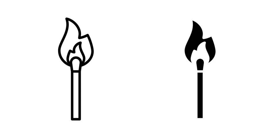 Match fire icon pack with silhouette and stroke web icons Stock Illustration