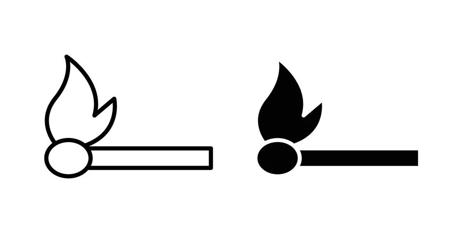 Match fire icon silhouette vector set. thin line pack 스톡 일러스트