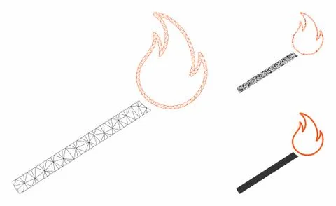 Match Fire Vector Mesh Network Model and Triangle Mosaic Icon Stock Illustration