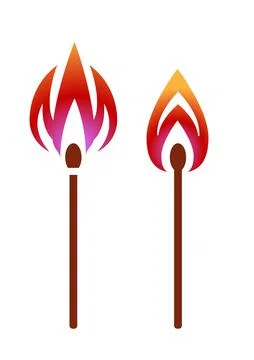 Match with flame, burning fire. The set of colorful icons. Stock Illustration